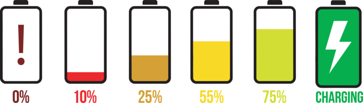 Battery level indicators with various charge levels