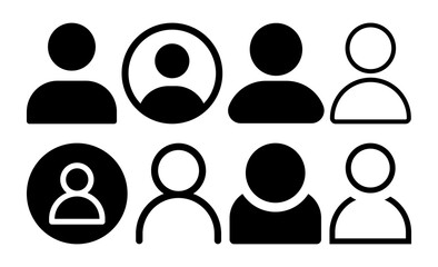 Collection of user profile avatar placeholders and person icons isolated on transparent background