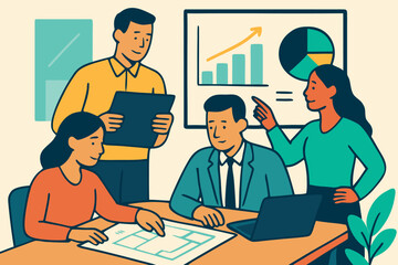 Flat style corporate meeting artwork