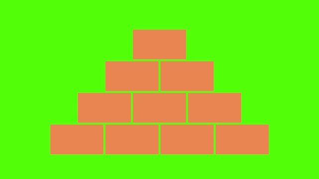 Brick Structure Abstract: A simple yet intriguing brick structure, arranged in a pyramid, sits against a vibrant green backdrop, making a modern geometric display.