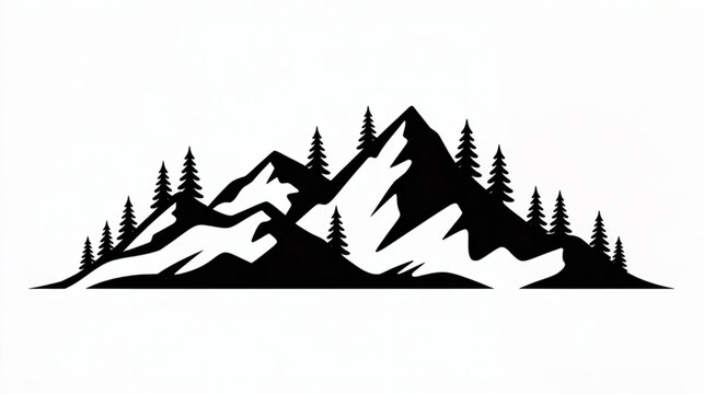 Vector mountain landscape silhouette with pine trees