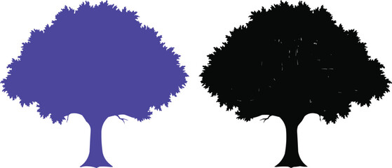 The tree on the left is a blue-purple color, while the tree on the right is black. This contrast creates a striking visual dynamic. The blue-purple hue can evoke feelings of calmness, creativity,  © Meshkat