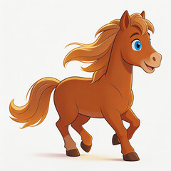 Cartoon Brown Pony Running with Long Mane