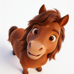 Cute Cartoon Brown Horse with Long Mane