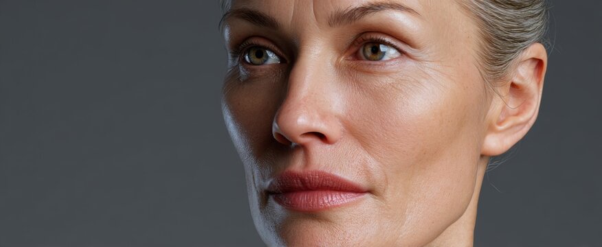 Medium shot of a woman's face radiating confidence after a facelift procedure.