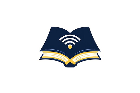 Online education symbol open book with wifi signal e learning logo digital learning icon remote studying concept