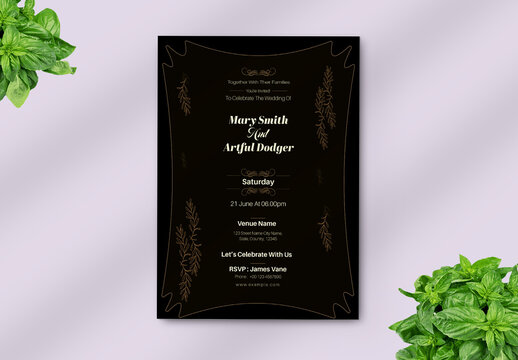 Deep Color Wedding Invitation Card Layout