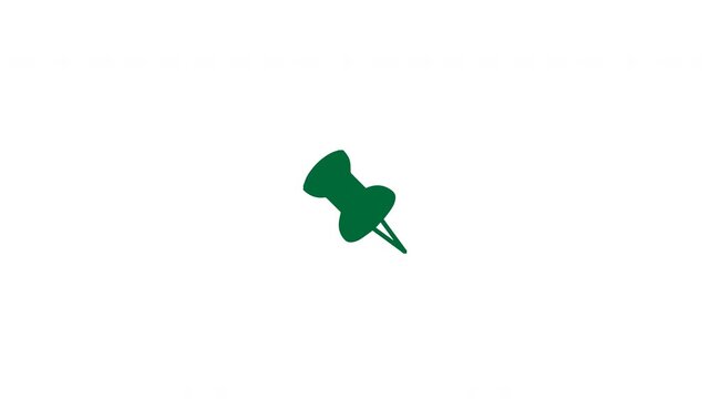 Animated green push pin icon ideal for pinning content, saving posts, marking locations, and organizing digital boards. Seamless loop with modern flat design aesthetic.