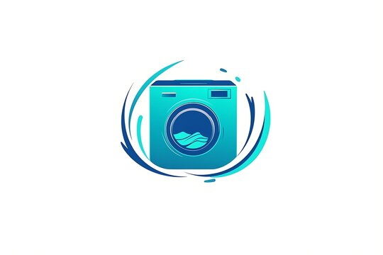On demand laundry service logo with modern washing machine and swirling design