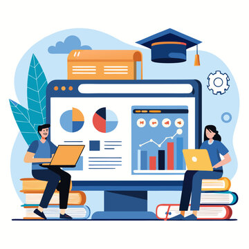 Online Education Vector Illustration &ndash; E Learning Students and Digital Training Platform Characters