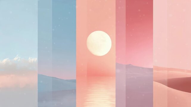 Pastel Sunset Seascape Abstract Loop Background with Minimal Vertical Panels 4K