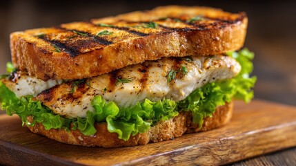 grilled chicken sandwich on toasted bread with lettuce