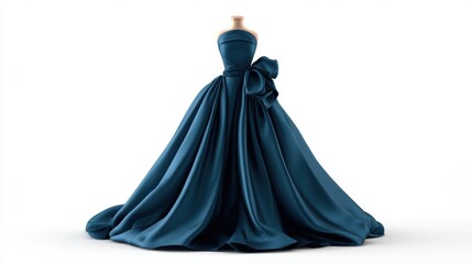 dark teal strapless gown on mannequin with bow detail