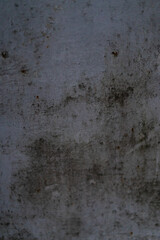 Fototapeta premium Detailed shot of a grungy, weathered grey concrete or metal surface with dark water stains and rust spots. Gritty industrial texture perfect for atmospheric background designs.