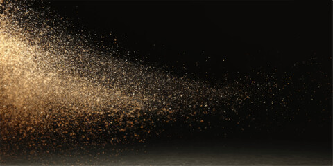 Abstract dark background featuring glowing blue water drops on a black surface with magic light particles and bright galaxy dust © PIXEL