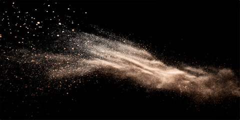 Exploding particles in motion create a glowing abstract nebula across the dark blue cosmos of a starry galaxy universe with a magic light dust alpha channel © PIXEL