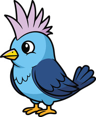 Obraz premium Cute blue cartoon bird with pink crest standing on a white background 