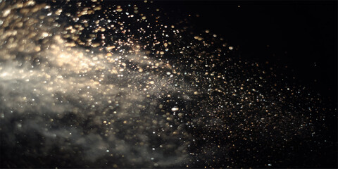 Abstract blue water drops on a dark black background create a magic galaxy of glowing rain particles and bright starlight dust © PIXEL