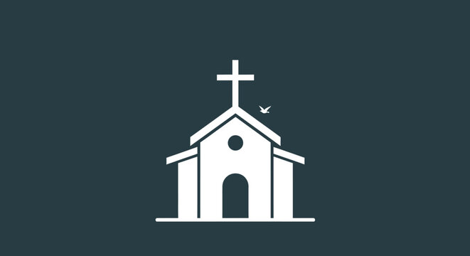 white church icon on dark background christian cross symbol.
