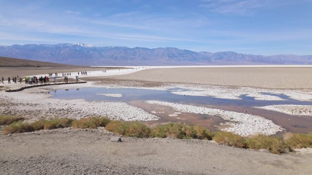 GImbal wide panning shot of Badwater Basin at Death Valley National Park, California. 4K