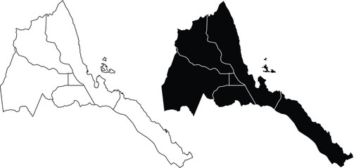 Eritrea map with internal divisions outline and filled © Design LL