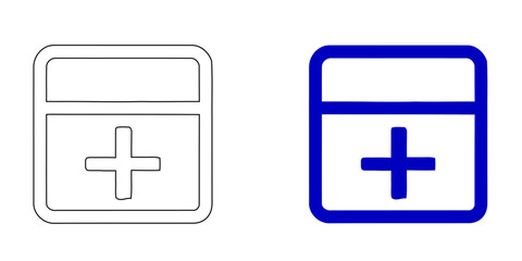 Obraz premium Medical appointment calendar vector icon set featuring blue outline and bold solid illustrations for healthcare scheduling and first aid symbols.