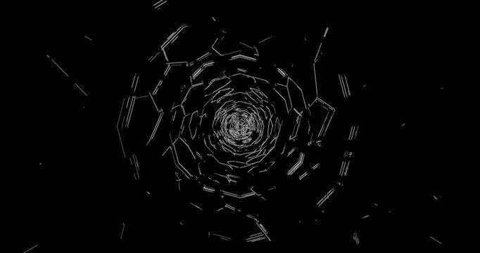 This motion background shows a neon tunnel with intricate shapes and patterns. It loops seamlessly to provide a high quality visual experience at 4k uhd and 60fps.