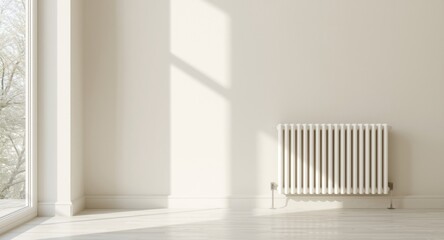 Sustainability focused home with white radiator set on a light color wall