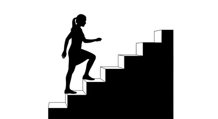 Silhouette of a business woman climbing the ladder to success, career growth concept. © Hafiz