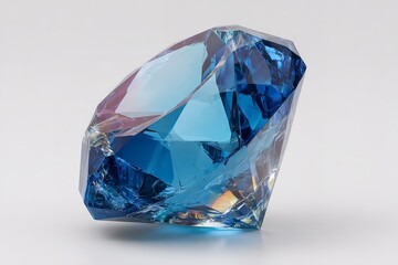 A large, vibrant blue diamond gemstone on a white background
