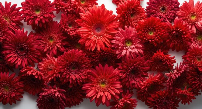 Vibrant aster flower display in red tones on a clean white background for floral artistry