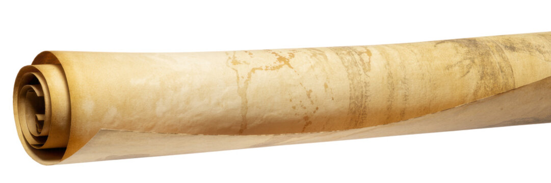 Rolled up parchment scroll paper aged isolated on a transparent background