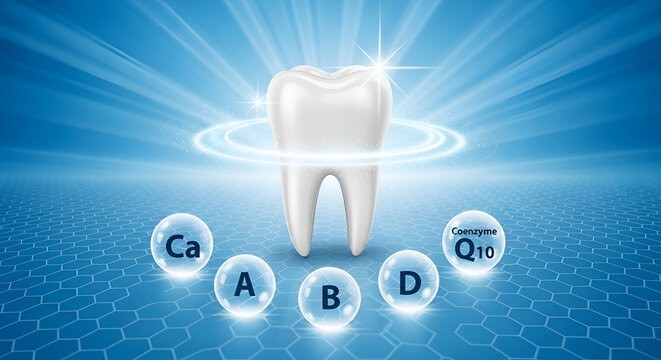 Healthy tooth with essential vitamins and minerals for dental care