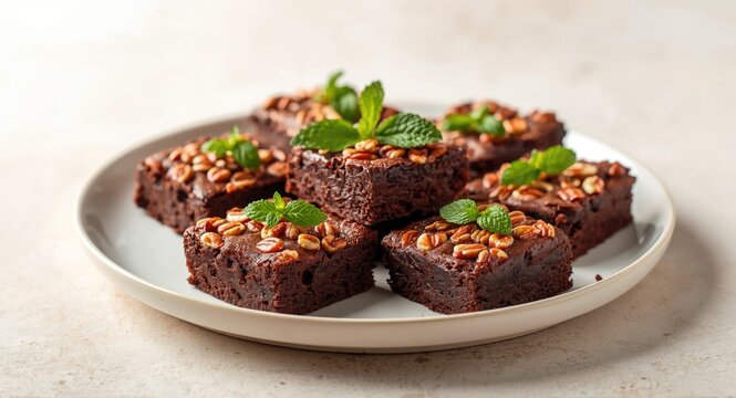 Decadent brownies with a crisp nut topping and refreshing mint