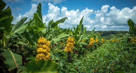 Banana crop thriving in a natural outdoor agricultural landscape