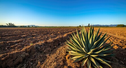 Sprawling agave farm with natural soil