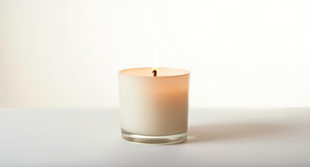 Soy candle with wooden wick glowing on bright background