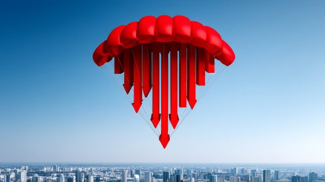 market outlook, economic forecast, risk management, Market Outlook Risk Management Illustrated with Bar Chart Parachute - Financial Protection Concept in Mid Air Composition