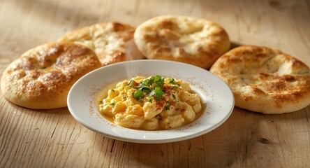 Egg salad plate featuring a variety of tasty manakish flatbread options