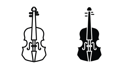 Two violin silhouettes, one outlined and one filled, on a white background © Jahidul