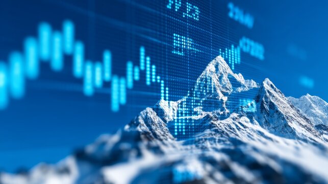 market outlook, economic forecast, risk management, Illuminated Economic Forecast Dashboard Embedded in Mountain - Risk Management and Stable Horizon Concept
