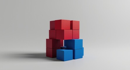 Obraz premium Conceptual graphic of red and blue cubes arranged in a stack