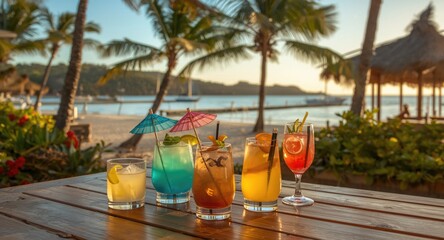 Fototapeta premium Celebrating summer with alcoholic refreshments and coastal ambiance