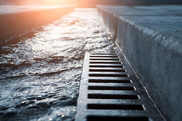 Fototapeta premium City‚Äôs plumbing river,funnels of life swirling beneath concrete streets.