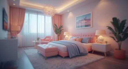 Stylish bedroom environment rendered with a calming blur ideal for backgrounds