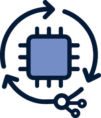 Obraz premium Microchip with circular arrows representing technology cycle and data processing flat icon for digital systems and AI concepts