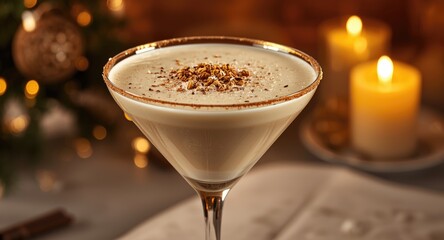 Fototapeta premium Rich and creamy eggnog martini drink for warm winter celebration