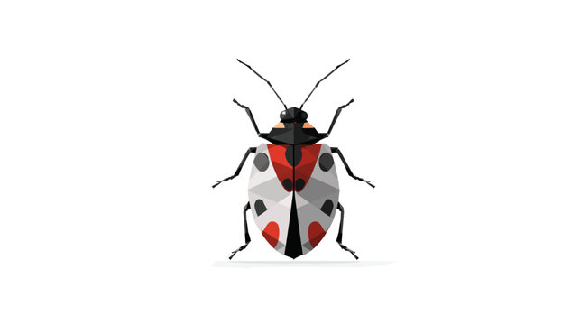 Low-poly bug illustration with black, white, and red pattern on white background. Insect design