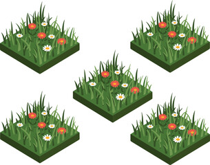 Green isometric flower garden grass vector set, for outdoor landscape design, nature park, and environment elements © Majnur