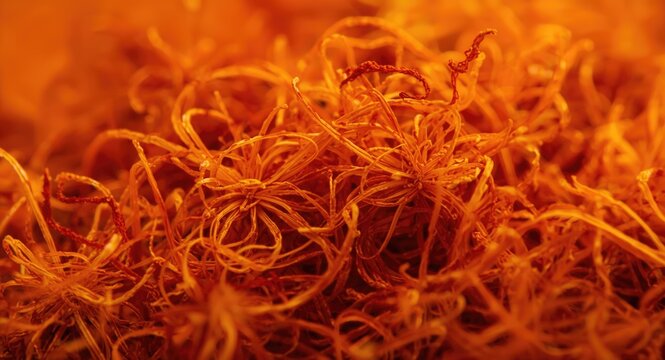 Textured saffron strands in extreme close up